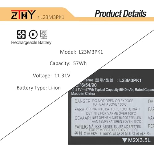 L23M3PK1 L23B3PK1 Laptop Battery for Lenovo IdeaPad Slim 5-14IMH9 5-14AHP9 | 5-14IRU9 5-14Q8X9 5-15IRU9 5-15IRH9 5-15IRH9R 5-16IMH9 5-16AHP9 5-16IRU9 Series L23D3PK1 L23N3PK1 L23X3PK1 57Wh 5040mAh - size: 10.24*4.33*0.23 inch L23M3PK1