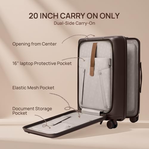 NINETYGO Carry On Luggage 22x14x9 Airline Approved, 20 Inch Suitcase with Front Compartment, Coffee-Infused PC Hard Shell, Eco-Friendly, Cup Holder, Clamshell, TSA Lock, Spinner Wheels (Americano) - color: 01-Dark Chocolate Americano, size: Carry-On 20-In