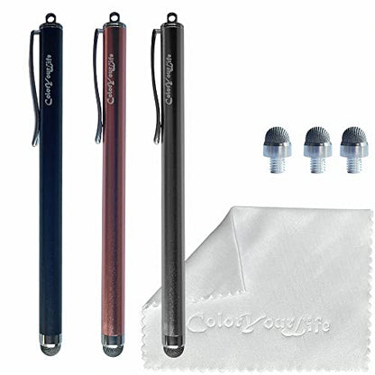 3-Pack 5.3'' Micro-Knit Mesh Tip Capacitive Stylus Pens for Touch Screens with Replaceable Fiber Tips, Universal Stylus Pens and Cleaning Cloth (Matt Black, Gun Grey, Matt Pink) - color: Matt Black, Gun Grey, Matt Pink