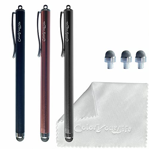 3-Pack 5.3'' Micro-Knit Mesh Tip Capacitive Stylus Pens for Touch Screens with Replaceable Fiber Tips, Universal Stylus Pens and Cleaning Cloth (Matt Black, Gun Grey, Matt Pink) - color: Matt Black, Gun Grey, Matt Pink
