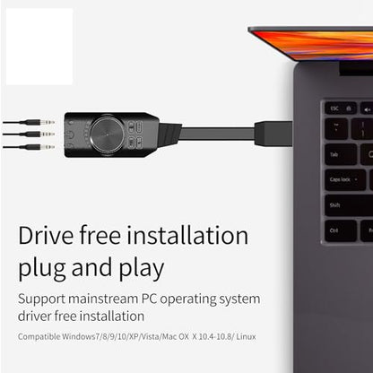 USB Sound Card Virtual 7.1 Surround Sound USB External Sound Card Adapter with PUBG Sound Effects for PC/PS4/PS5/Mac/Gaming Headset,Plug and Play