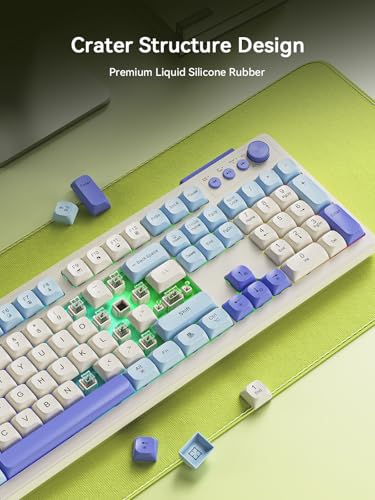 Wireless Keyboard and Mouse Combo, RGB Backlit Rechargeable 2000 mAh Battery, Wireless Computer Keyboards, Tri-Mode Bluetooth/2.4GHz/USB-C Custom Creamy Keyboard, RGB Backlit Media Knob - color: Purple-Beige