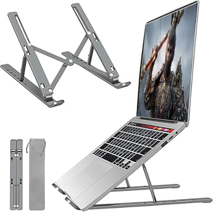 Laptop Stand for Desk, Adjustable Laptop Riser Aluminum Alloy+Silicone Foldable Portable Notebook Holder, Ventilated Cooling Notebook Mount Computer Stand for 10-15.6 inch Laptops