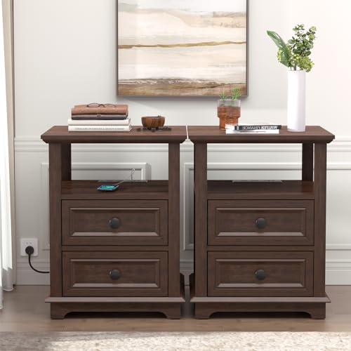 18" Wide End Table with Fast Charging Station Set of 2, 18” Wide Sofa Side Table with Drawers,End Table with Drawers for Living Room,Cherry | 18” Wide Sofa Side Table with Drawers,End Table with Drawers for Living Room - color: Cherry, size: 1 Set