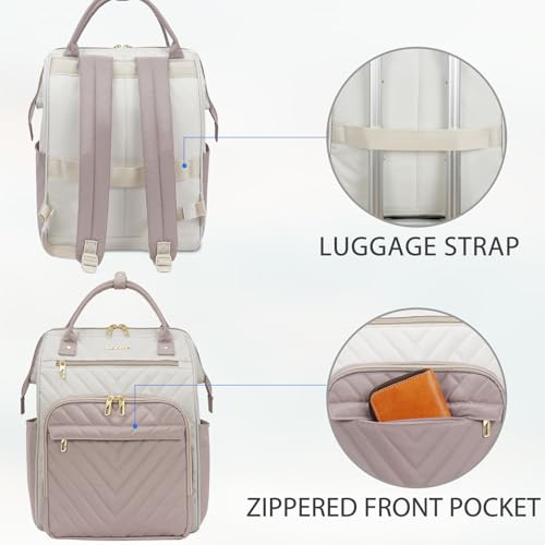 VANKEAN 15.6 Inch Laptop Backpack for Women Large Capacity Waterproof Daypack - color: Beige/Dusty Pink, size: 15.6 Inch