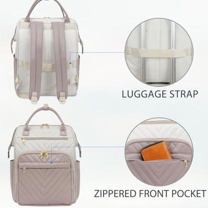 VANKEAN 15.6 Inch Laptop Backpack for Women Large Capacity Waterproof Daypack - color: Beige/Dusty Pink, size: 15.6 Inch