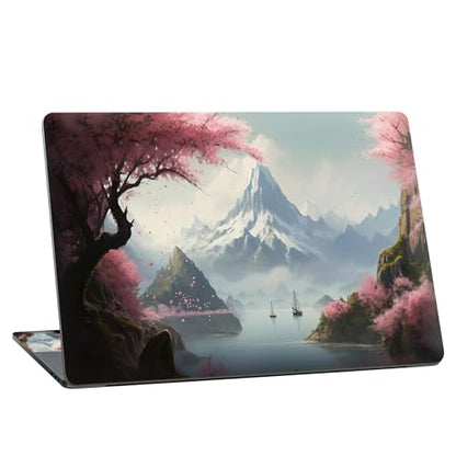 Universal Laptop Skin Sticker with 2 Wrist Pad Skins, Waterproof Scratch Resistant Vinyl Laptop Cover Decal, Cut to Fit for 11–15.6 Inch MacBook HP Dell Lenovo, Cherry Tree by Lake - color: Cherry Tree By Lake