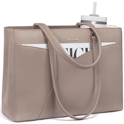 LOVEVOOK Laptop Bag for Women,15.6 Inch Work Teacher Bags Leather Tote Bag Briefcase Waterproof Computer Bag for Women,Nude - color: Nude, size: 15.6 Inch