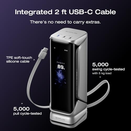 EF ECOFLOW Rapid Pro X Power Bank, 27650mAh 4-Part with 300W Output, Portable Charger with 140W Built-in Cable, for MacBook, iPhone, Laptops, and More - size: Rapid Pro X 27K mAh