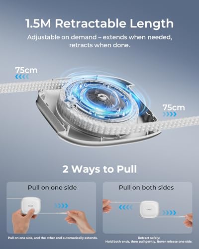 TALIX 240W Retractable USB C Cable, PD 3.2 Fast Charging USB C to USB C Cable with Mag Snap Storage, E-Marker Chip, Anti-Tangle Retractable Cord for Travel, iPhone 17, MacBook, Samsung S25, 3.94FT