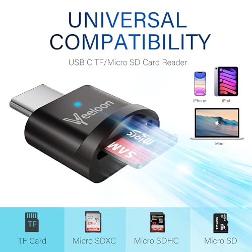 Type C Micro SD/TF Card Reader，Portable OTG USB C TF/Micro SD/Micro SDHC/SDXC Card Viewer with Anti-Loss Lanyard, Compatible with iPhone 16,iPhone 15 pro max,Laptops, MacBook,Camera