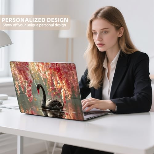 Universal Laptop Skin Sticker for 12/13/14/15.6 Inch Laptops, Reusable Vinyl Laptop Decal Cover, Waterproof Scratch Resistant Notebook Skin with 2 Wrist Pads,Black Swan & Cherry Blossoms - color: Black Swan & Cherry Blossoms