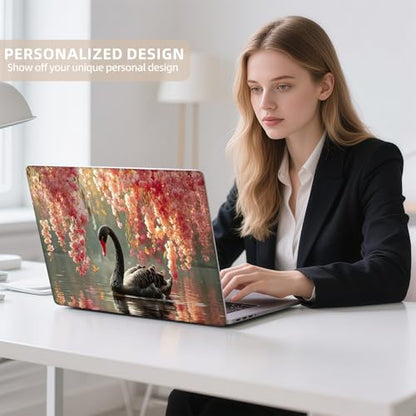 Universal Laptop Skin Sticker for 12/13/14/15.6 Inch Laptops, Reusable Vinyl Laptop Decal Cover, Waterproof Scratch Resistant Notebook Skin with 2 Wrist Pads,Black Swan & Cherry Blossoms - color: Black Swan & Cherry Blossoms