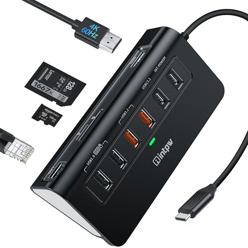 P9R PRO USB C Hub Ethernet, 10Gbps USB C Docking Station 10-in-1 with 4K@60Hz HDMI, Type-C & 2 USB A 3.2 Data, LAN, 2 USB A 2.0, PD 100W, SD/TF Ports, Powered USB Hub for Laptop, iPhone 17, Mac - color: Black White, size: 1.64ft