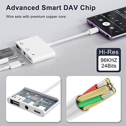 USB C to 3.5mm Audio Headphone Adapter with Charger Port,OTG Adapter | 3 in 1 USB C to USB Adapter for iPhone 17/16/15 Samsung Galaxy S22 Ultra S21 S20 i-Pad Pro Air Pixel 4 Laptops