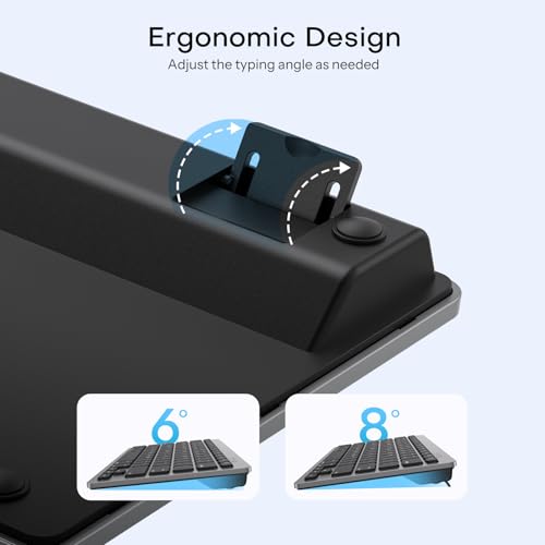 OMOTON Upgraded Rechargeable Bluetooth Keyboard for iPad, with Adjustable Stand Holder and 2 Key Stickers, Compact Portable Wireless Keyboard for iPad 11th A16, 10th, Pro, Air, Mini, Grey - color: Grey