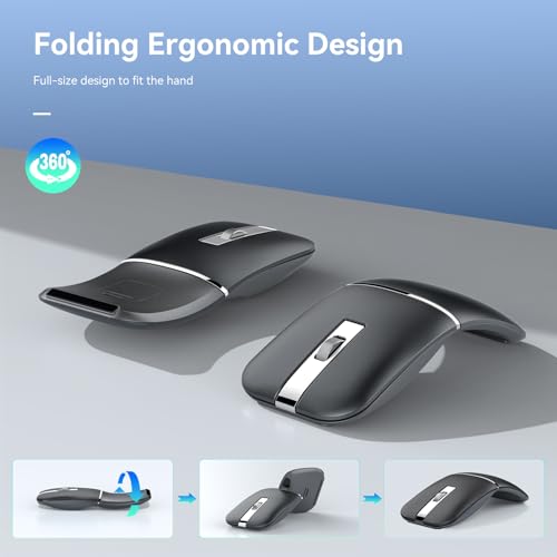 WFB 180° Flip Ultra-Thin Wireless Mouse, Bluetooth 5.0 & 2.4GHz Rechargeable Silent Travel Mouse, Ergonomic Rotatable Design for Laptop, PC, MacBook, Chromebook