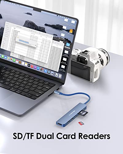 LENTION 7-in-1 USB C Hub, 4K@60Hz HDMI, 100W PD, Card Reader, USB 3.0 & 2.0 | Plug and Play, Stable Driver 3.0 Certified, for macOS, iOS/iPadOS, Windows & ChromeOS (CB-CE18, Blue) - color: Blue
