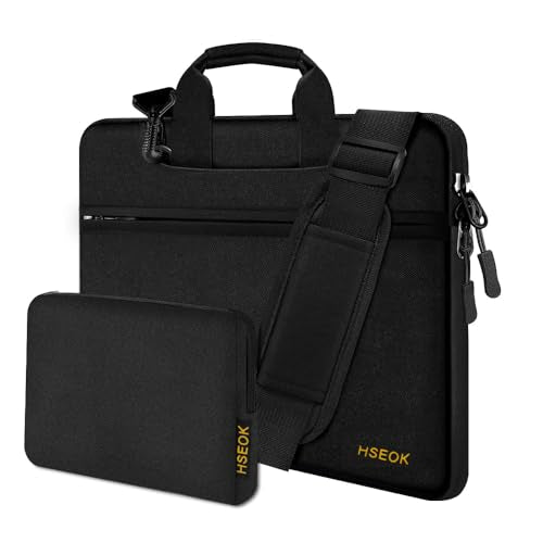 Hseok Laptop Shoulder Bag 13-14 inch Shockproof Water-Resistant HandBag with Small Case Compatible with MacBook Pro/Neo 14" M5/M4/M3/M2/M1, Mac Air/Pro 13.3", XPS 13/14, Most 13"-14" PC,Black - color: Black, size: 13"-14"