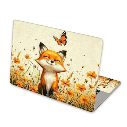 Universal Laptop Skin Sticker for 12/13/14/15.6 Inch Laptops, Reusable Vinyl Laptop Decal Cover, Waterproof Scratch Resistant Notebook Skin with 2 Wrist Pads,Cute Flower Bed Fox - color: Cute Flower Bed Fox