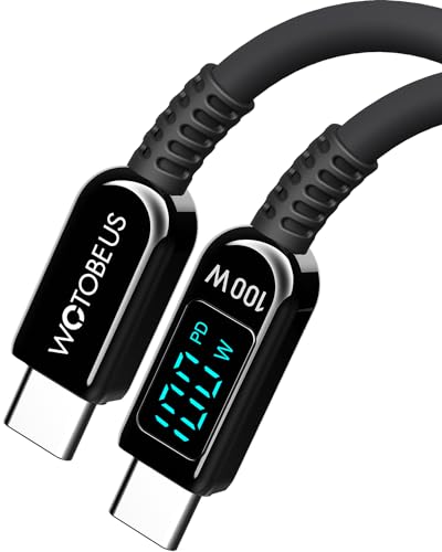 6.5ft Silicone USB-C to USB-C Cable with LED Power Display, Real-Time Digital Screen Shows Fast Charging Wattage, Soft Touch Cord for iPhone, Galaxy, Pixel, iPad, Tablets, MacBook, Laptops - size: 6.5FT
