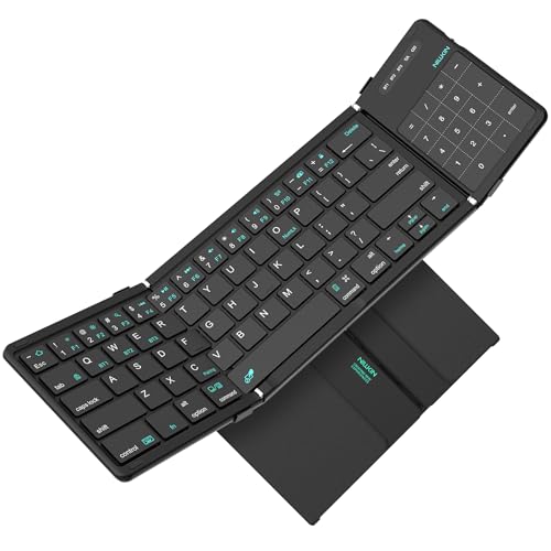 Nillkin Bluetooth Foldable Keyboard with Touchpad & Number Pad, Pocket-Size Portable Keyboard with Full Size Keys, Wireless Keyboard with Trackpad for 3 Devices iPad Tablet Laptop Phone, Black - color: Black
