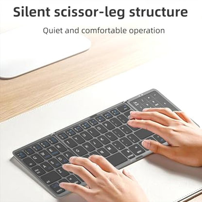 Foldable Bluetooth Keyboard with Touchpad and Number Pad, 3 Devices, Bluetooth 5.1, Rechargeable Full Size Ultra Slim Keyboards for Phone, Tablet, Laptop (Gray) - color: Gray