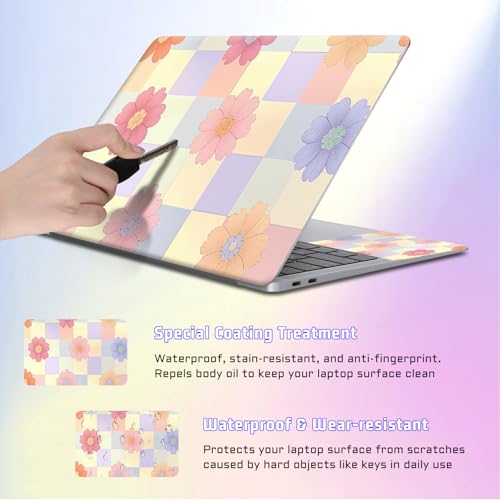 Universal Laptop Skin Sticker Decal, Compatible with MacBook HP Dell Lenovo 12"-15.6", Reusable Vinyl Notebook Cover 3PCS Set, High-Recognition Film-Pastel Flower Checkerboard - color: Pastel Flower Checkerboard
