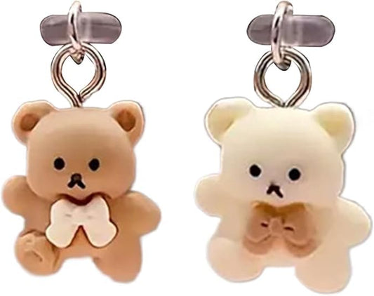 2 Pcs USB C Dust Plug, Cute Cartoon Bear Type C Dust Plug Cover With Bear Pendants, USB C Anti Dust Cover For Cell Phone, Phone Charging Port Protector