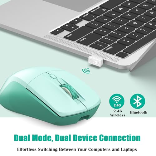 LeadsaiL Bluetooth Wireless Mouse, Rechargeable Dual Mode Computer Mouse with Side Buttons, Ergonomic Design, Silent Click, Adjustable DPI 800-4000, Compatible with MacBook, Windows Computers/Laptop