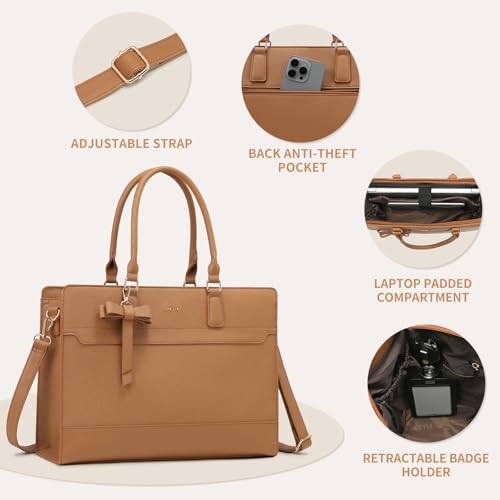 Keyli 3pcs Laptop Bag for Women 15.6 Inch Leather Work Tote Bags Professional Business Office Computer Shoulder Briefcase - color: 3pcs-brown