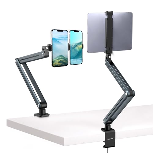 Aluminum Tablet Stand Holder - 360° Adjustable & Foldable Phone iPad Holder for Desk Mount, Dual-Device Desk Clamp for iPad Pro/Air/Mini, Samsung Galaxy Tab, Kindle, Phones 4-13"-931010