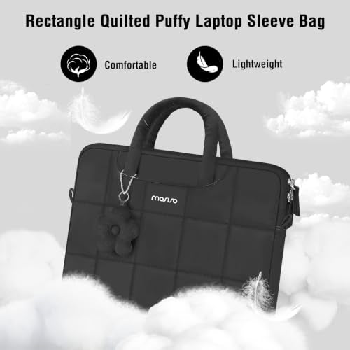 MOSISO Laptop Bag 16 inch, 15-15.6 inch Puffy Laptop Sleeve Compatible with MacBook Pro 16/Air 15,HP Acer Dell Lenovo Notebook, Messenger Briefcase Quilted Bag with Trolley Sleeve&Flower Pendant,Black - color: Black