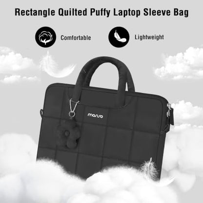 MOSISO Laptop Bag 16 inch, 15-15.6 inch Puffy Laptop Sleeve Compatible with MacBook Pro 16/Air 15,HP Acer Dell Lenovo Notebook, Messenger Briefcase Quilted Bag with Trolley Sleeve&Flower Pendant,Black - color: Black