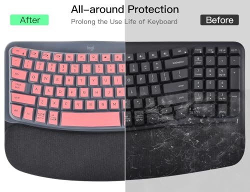 Keyboard Cover Skin for Logitech Wave Keys MK670 Combo Keyboard Skin, Logitech Wave Keys Wireless Ergonomic Keyboard Cover Protector Skin, Logitechs Waves Key MK670 Accessories, Pink - color: Pink