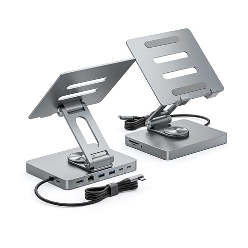 iPad Pro USB C Hub Stand,10 in 1 Rotatable Multiport Adapter for iPad M4 M3 M2 Inch Docking Station 4K 60Hz HDMI, PD, SD/TF Card Reader, USB 3.0, 3.5mm Audio, iPad Accessories for Home Office