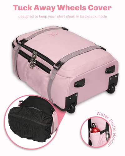 Hynes Eagle Rolling Backpack 42L Backpack with Wheels Airline Approved Carry on Luggage Laptop Travel Suitcase Bag for Women Men Light Pink - color: Light Pink