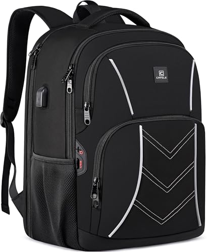 CAFELE TSA Friendly Flight Approved Business Backpack, Water-resistant Lightweight School Rucksack, Durable Large Weekender Bag Daypack (Black, 17.3 Inch) - color: Black