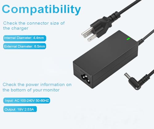 DC 19V Power Cord for Samsung TV Monitor 32" | 19V DV Power Supply for Samsung UN32J4000 J4500 J5003 J5205 J525D UN32J4000AF UN32J5003 A4819-FDY LED LCD Monitor