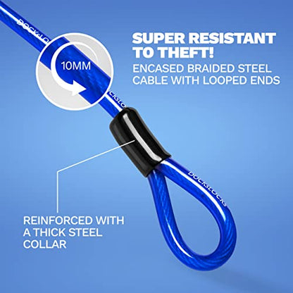 DocksLocks Security Cable Lock Set (5' to 25') Looped Ends, Weatherpoof, Keyless Compact U-Lock with Combination, Anti-Theft for Bikes, Equipment 20ft - size: 20ft
