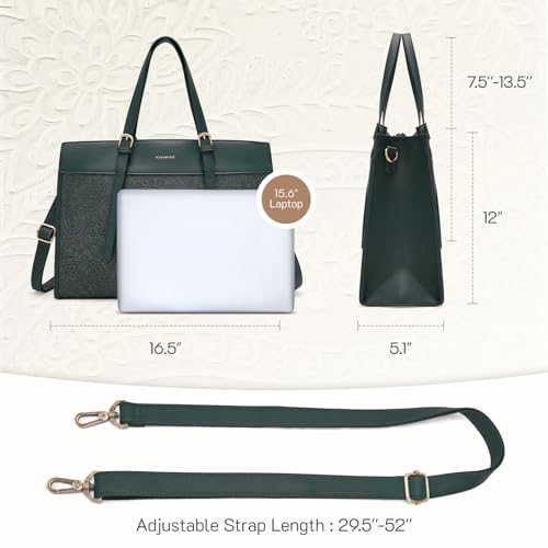 Missnine Laptop Tote Bag for Women 15.6 Inch Leather Work Bags Teacher Computer Purse Briefcase Handbag for Office, Travel - color: Embossed Green