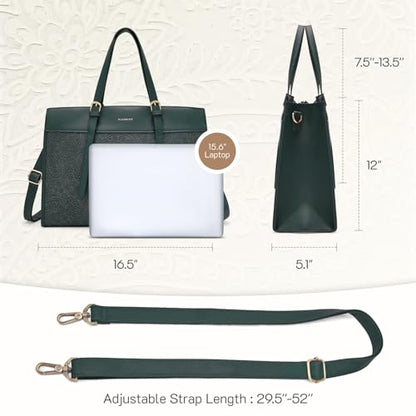 Missnine Laptop Tote Bag for Women 15.6 Inch Leather Work Bags Teacher Computer Purse Briefcase Handbag for Office, Travel - color: Embossed Green