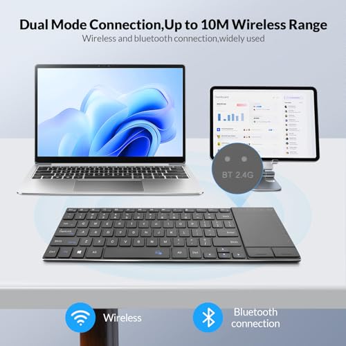 Rii 2.4G Wireless Keyboard,Bluetooth Keyboard(BT 5.1+2.4G),Aluminium Alloy Portable with Touchpad for Computer,PC,Tablet,iPad,Android TV Box,Smart TV,Windows,Mac (Black) | BT 5.1+2.4G,Aluminium Alloy,Easy meadia control,built-in touchpad for HTPC,PC,Table