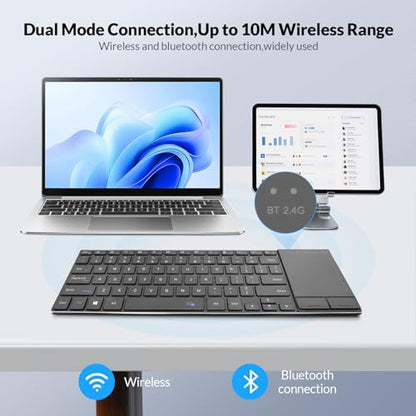 Rii 2.4G Wireless Keyboard,Bluetooth Keyboard(BT 5.1+2.4G),Aluminium Alloy Portable with Touchpad for Computer,PC,Tablet,iPad,Android TV Box,Smart TV,Windows,Mac (Black) | BT 5.1+2.4G,Aluminium Alloy,Easy meadia control,built-in touchpad for HTPC,PC,Table