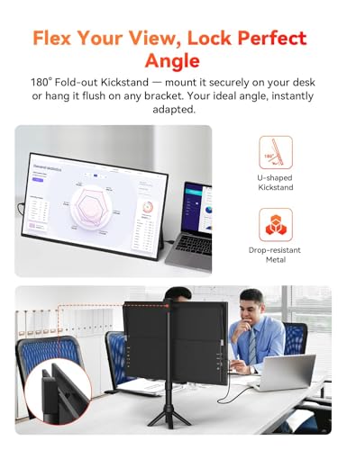 HotYeah 23.8" 100Hz Portable Monitor, 1080P FHD 100% sRGB IPS USB-C HDMI Large External Monitor, Home Gaming 2nd Screen w/180° Adjustable Kickstand for MacBook, Laptop, PC, Phone, Tablet, Switch, PS5