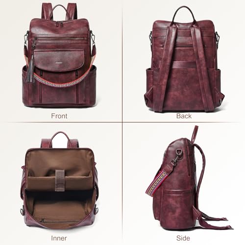 Laptop Backpack for Women 15.6 inch,Travel Leather Backpack Purse Nurse Teacher Carry on Backpack Computer Bag,Professional Water-Resistant College Business Work Casual Daypack,Two-tone Maroon - color: Two-tone Maroon