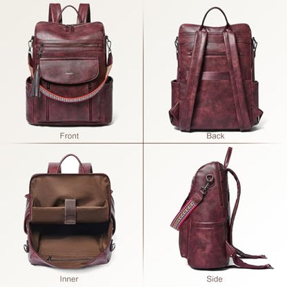 Laptop Backpack for Women 15.6 inch,Travel Leather Backpack Purse Nurse Teacher Carry on Backpack Computer Bag,Professional Water-Resistant College Business Work Casual Daypack,Two-tone Maroon - color: Two-tone Maroon