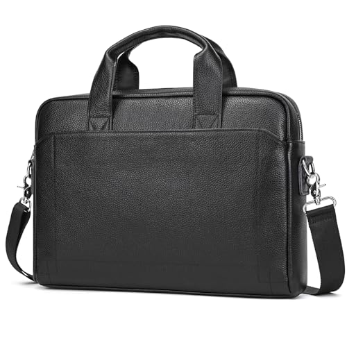Leather Laptop Bag for Men Briefcase Fits 15.6 Inch Notebook Portable Shoulder Messenger Crossbody Bag for Travel Office - color: 15black