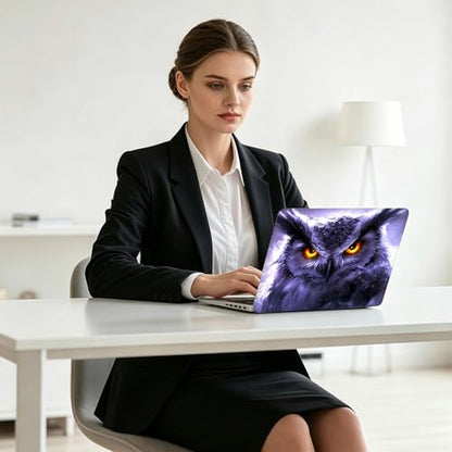Universal Laptop Skin Decal, 3-Piece Vinyl Protector for 12 13 14 15.6" Notebook, Waterproof Anti-Scratch, Easy Trim & Bubble-Free Finish, Owl with Glowing Eyes - color: Owl with Glowing Eyes