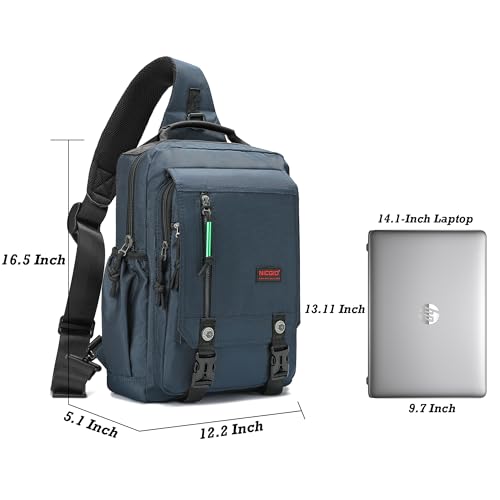 NICGID Sling Bags Chest Shoulder Backpacks, Laptop Backpack Crossbody Messenger Bag Travel Outdoor Men Women - color: Blue, size: 14.1 inch